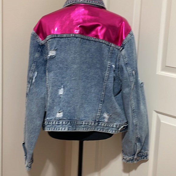 Fuchsia Pink Denim Rhinestone Jacket Size 3X - Picture 4 of 6